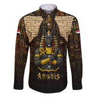 Anubis Egypt Family Matching Off The Shoulder Long Sleeve Dress and Hawaiian Shirt with Ancient Hieroglyph Pharaoh Spirit