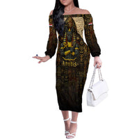 Anubis Egypt Family Matching Off The Shoulder Long Sleeve Dress and Hawaiian Shirt with Ancient Hieroglyph Pharaoh Spirit