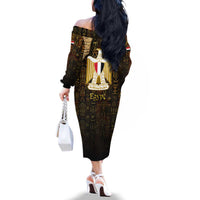 Anubis Egypt Family Matching Off The Shoulder Long Sleeve Dress and Hawaiian Shirt with Ancient Hieroglyph Pharaoh Spirit