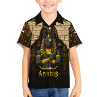 Anubis Egypt Family Matching Off The Shoulder Long Sleeve Dress and Hawaiian Shirt with Ancient Hieroglyph Pharaoh Spirit