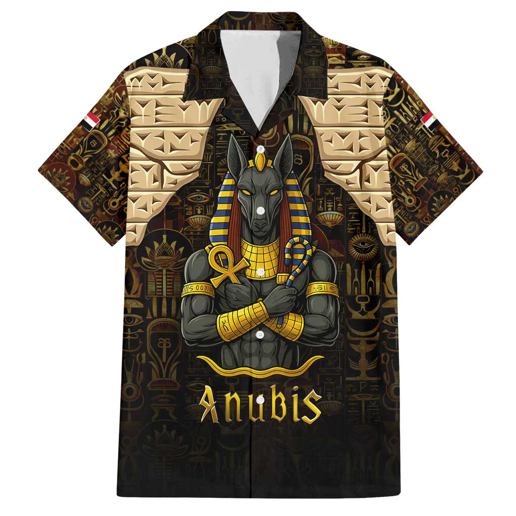 Anubis Egypt Family Matching Off Shoulder Maxi Dress and Hawaiian Shirt with Ancient Hieroglyph Pharaoh Spirit