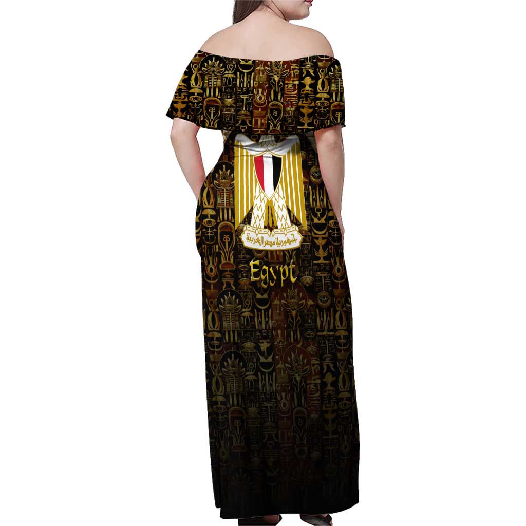 Anubis Egypt Family Matching Off Shoulder Maxi Dress and Hawaiian Shirt with Ancient Hieroglyph Pharaoh Spirit