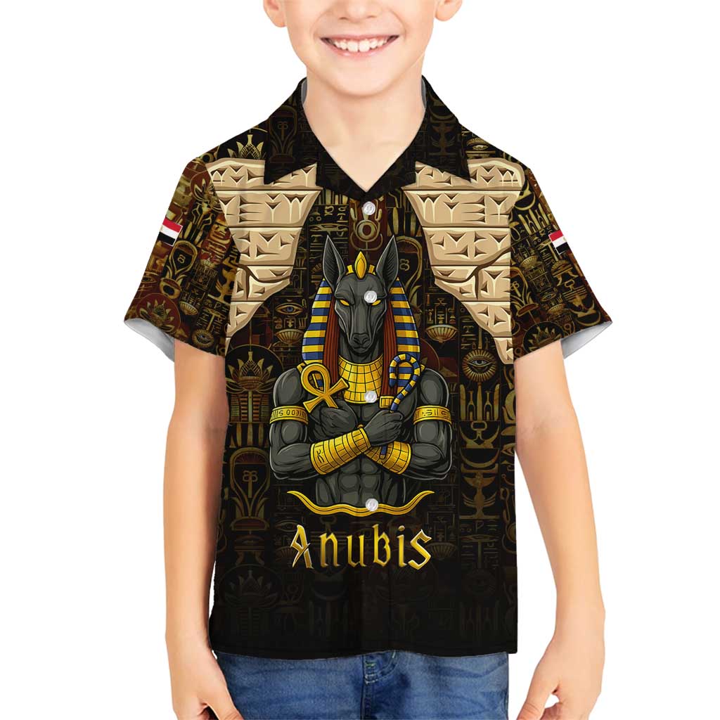 Anubis Egypt Family Matching Off Shoulder Maxi Dress and Hawaiian Shirt with Ancient Hieroglyph Pharaoh Spirit