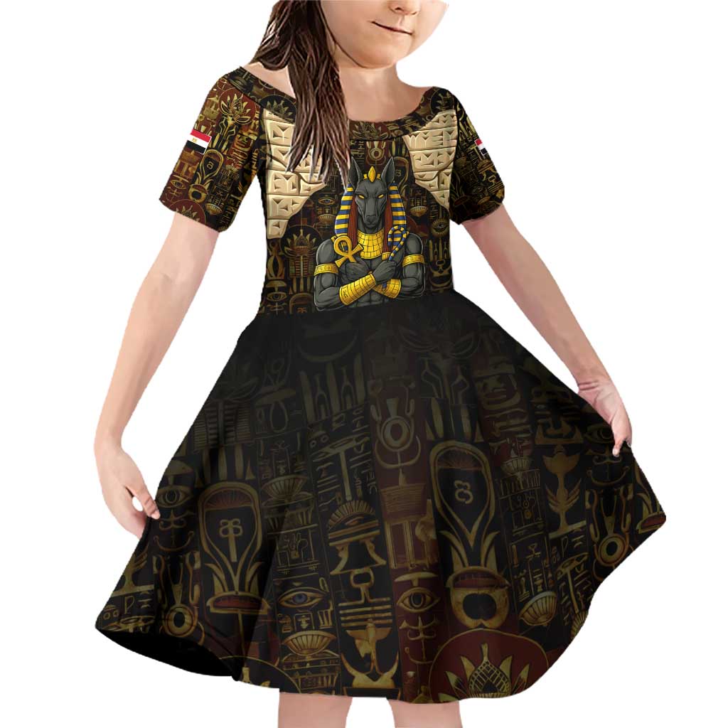 Anubis Egypt Family Matching Off Shoulder Short Dress and Hawaiian Shirt with Ancient Hieroglyph Pharaoh Spirit