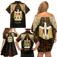 Anubis Egypt Family Matching Off Shoulder Short Dress and Hawaiian Shirt with Ancient Hieroglyph Pharaoh Spirit