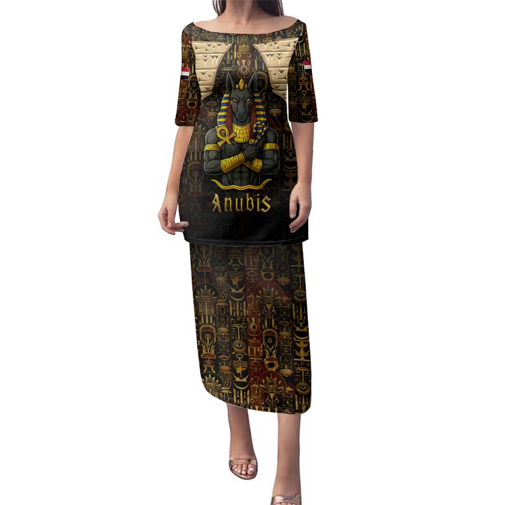 Anubis Egypt Family Matching Puletasi and Hawaiian Shirt with Ancient Hieroglyph Pharaoh Spirit
