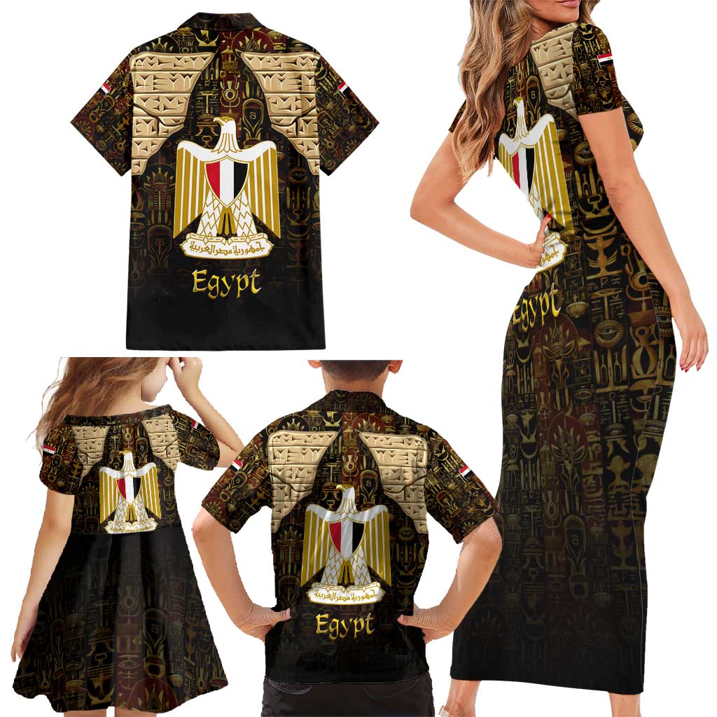 Anubis Egypt Family Matching Short Sleeve Bodycon Dress and Hawaiian Shirt with Ancient Hieroglyph Pharaoh Spirit