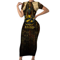 Anubis Egypt Family Matching Short Sleeve Bodycon Dress and Hawaiian Shirt with Ancient Hieroglyph Pharaoh Spirit