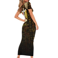 Anubis Egypt Family Matching Short Sleeve Bodycon Dress and Hawaiian Shirt with Ancient Hieroglyph Pharaoh Spirit