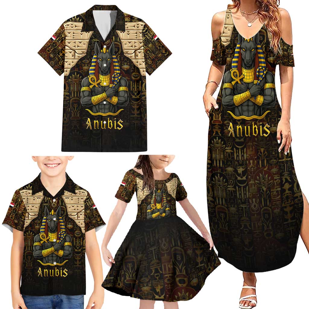 Anubis Egypt Family Matching Summer Maxi Dress and Hawaiian Shirt with Ancient Hieroglyph Pharaoh Spirit