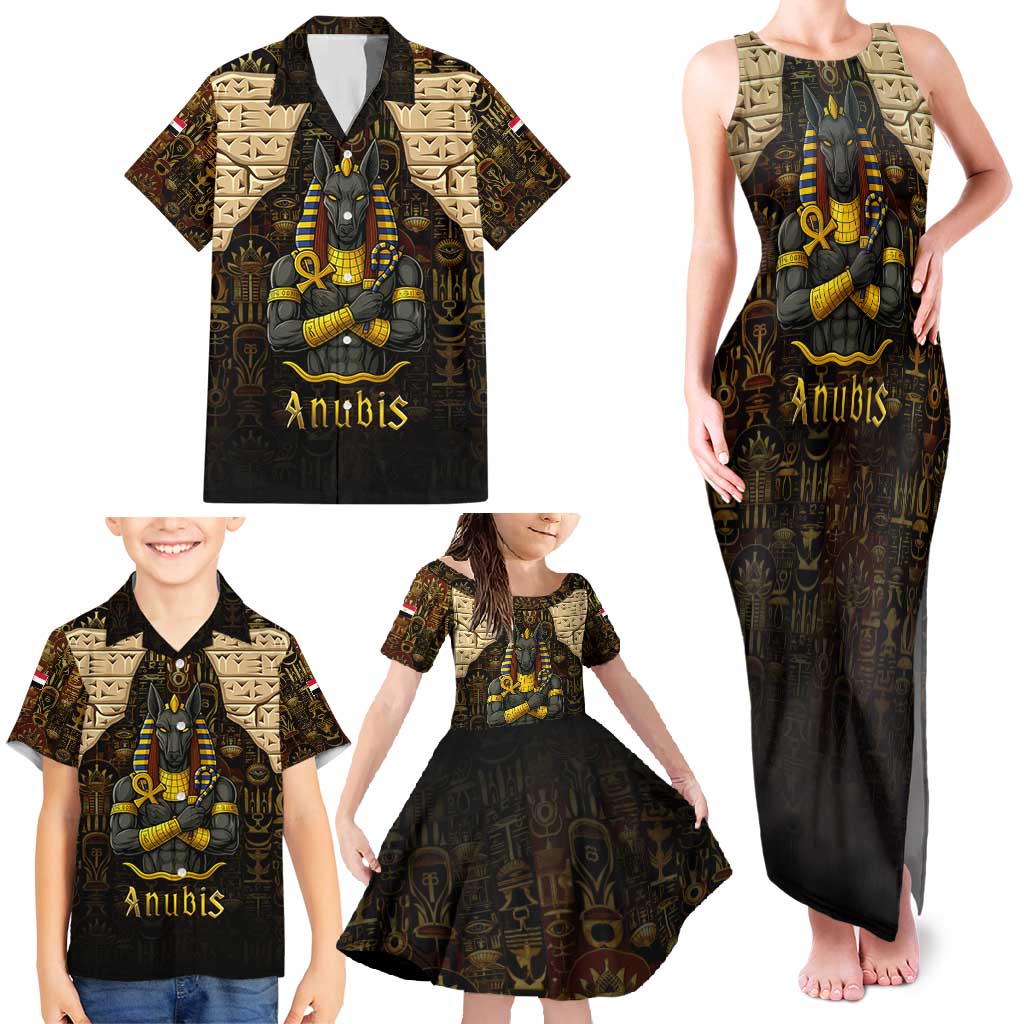 Anubis Egypt Family Matching Tank Maxi Dress and Hawaiian Shirt with Ancient Hieroglyph Pharaoh Spirit