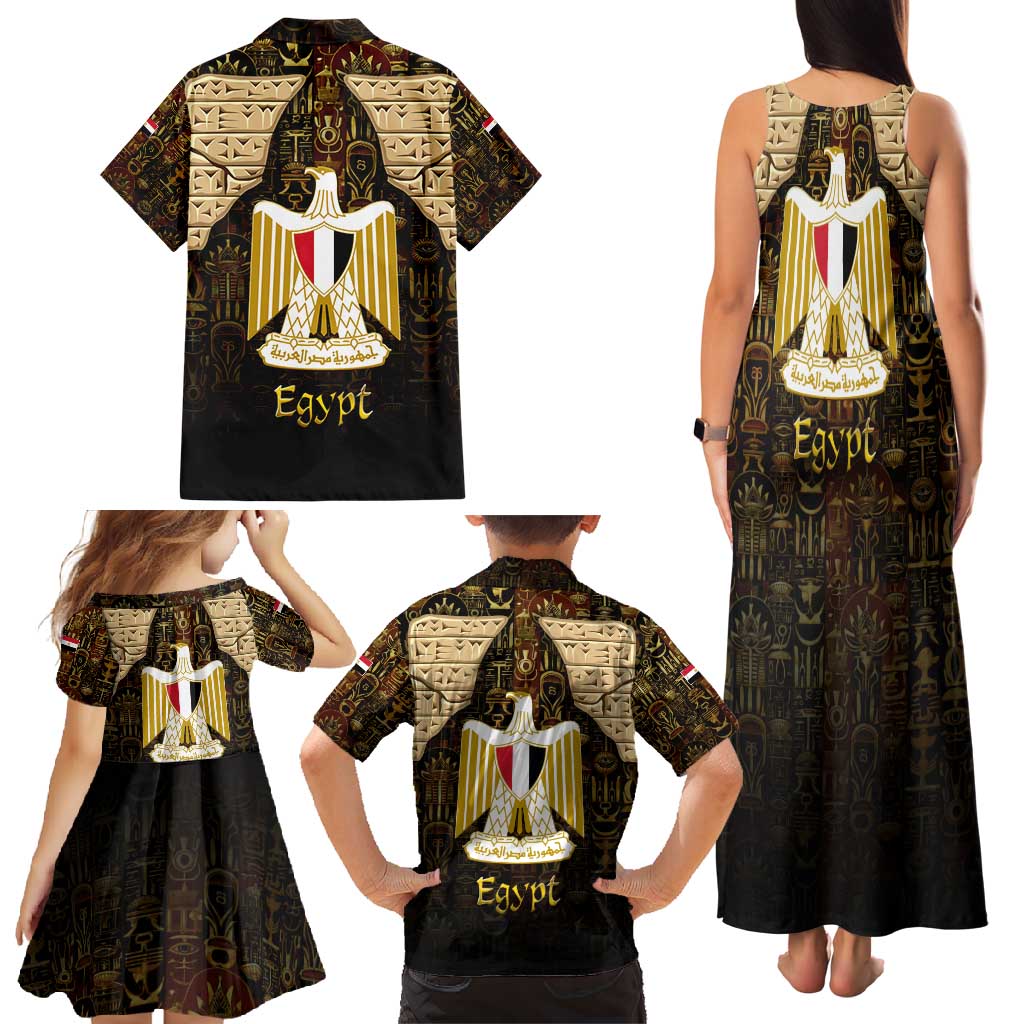 Anubis Egypt Family Matching Tank Maxi Dress and Hawaiian Shirt with Ancient Hieroglyph Pharaoh Spirit