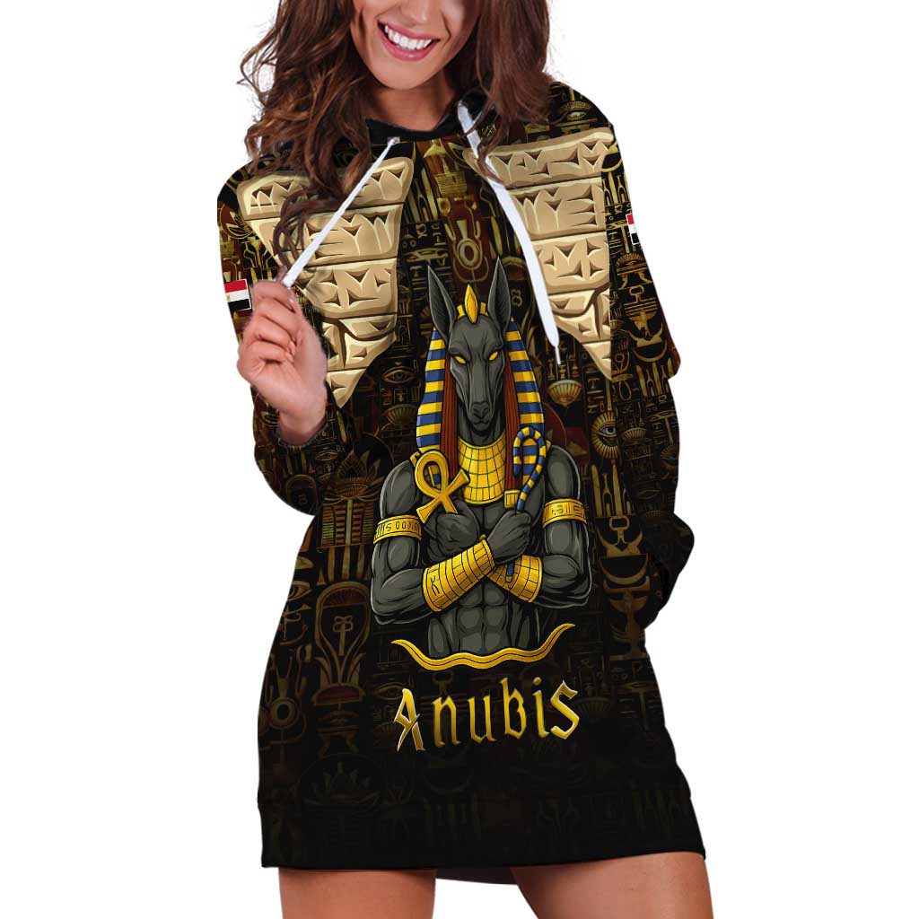 Anubis Egypt Hoodie Dress with Ancient Hieroglyph Pharaoh Spirit