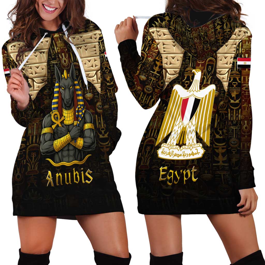 Anubis Egypt Hoodie Dress with Ancient Hieroglyph Pharaoh Spirit