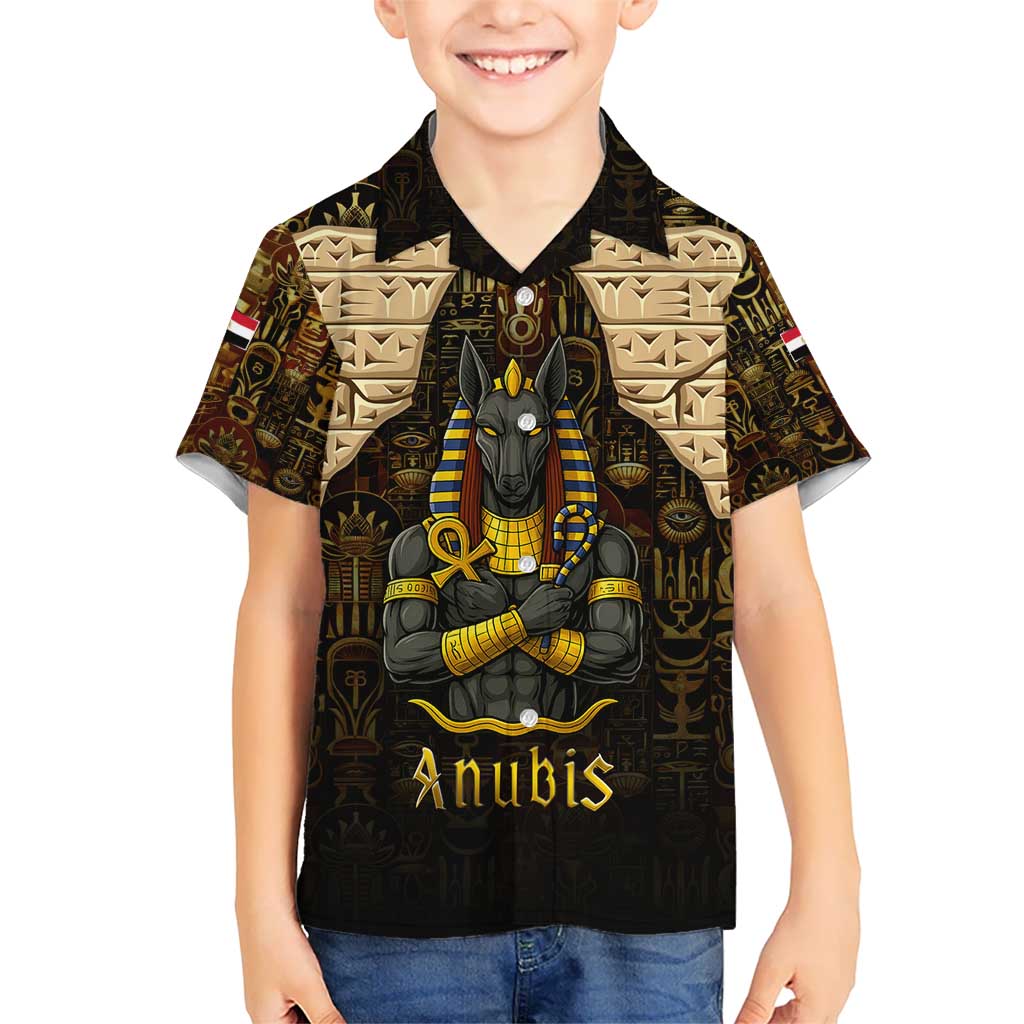 Anubis Egypt Kid Hawaiian Shirt with Ancient Hieroglyph Pharaoh Spirit
