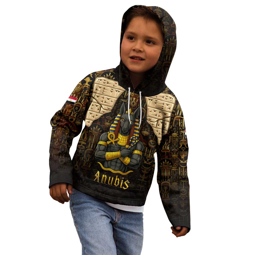 Anubis Egypt Kid Hoodie with Ancient Hieroglyph Pharaoh Spirit