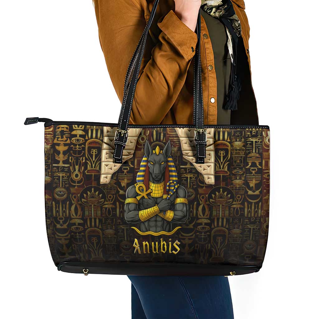 Anubis Egypt Leather Tote Bag with Ancient Hieroglyph Pharaoh Spirit
