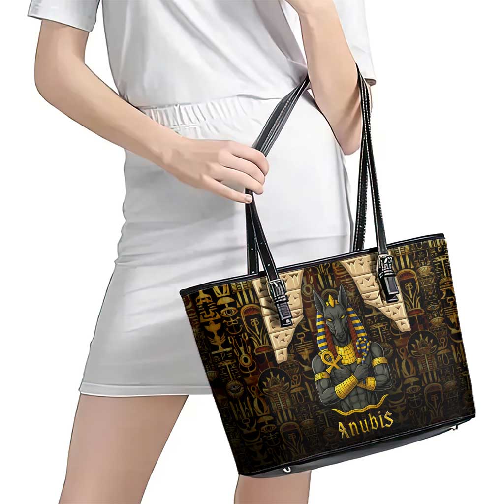 Anubis Egypt Leather Tote Bag with Ancient Hieroglyph Pharaoh Spirit