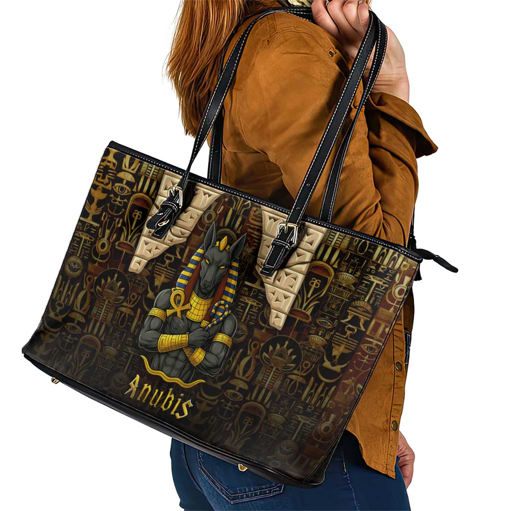 Anubis Egypt Leather Tote Bag with Ancient Hieroglyph Pharaoh Spirit