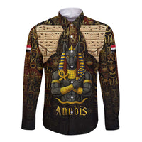 Anubis Egypt Long Sleeve Button Shirt with Ancient Hieroglyph Pharaoh Spirit