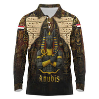 Anubis Egypt Long Sleeve Polo Shirt with Ancient Hieroglyph Pharaoh Spirit