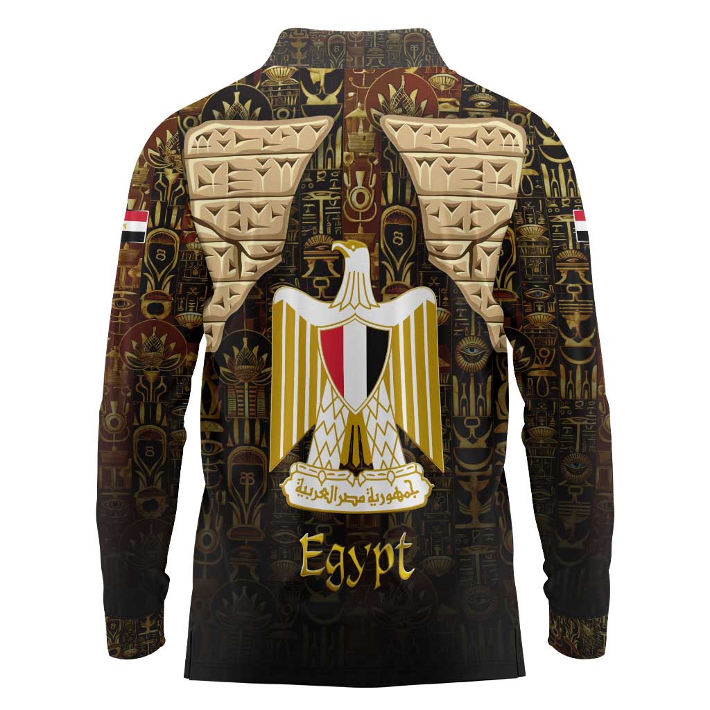Anubis Egypt Long Sleeve Polo Shirt with Ancient Hieroglyph Pharaoh Spirit
