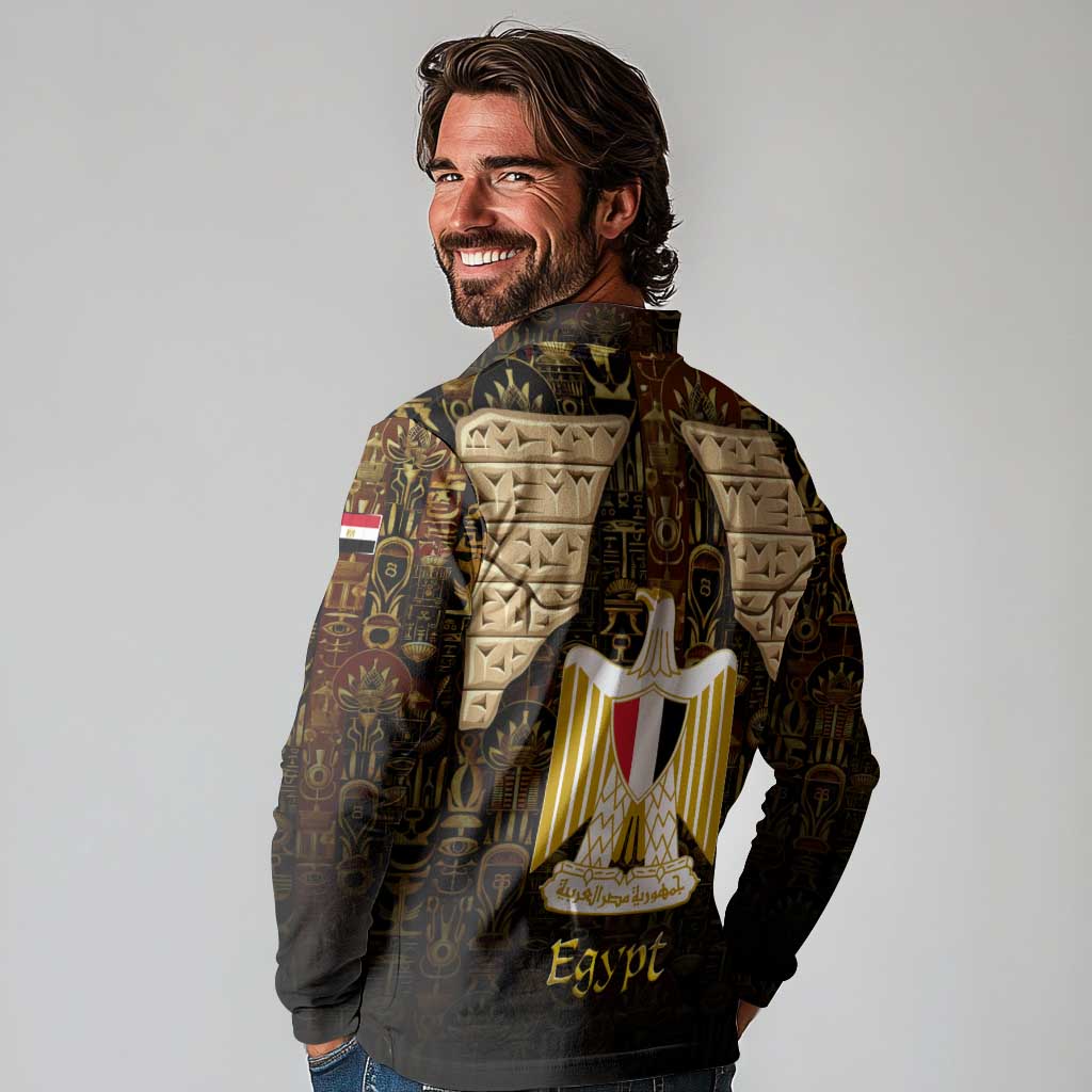 Anubis Egypt Long Sleeve Polo Shirt with Ancient Hieroglyph Pharaoh Spirit