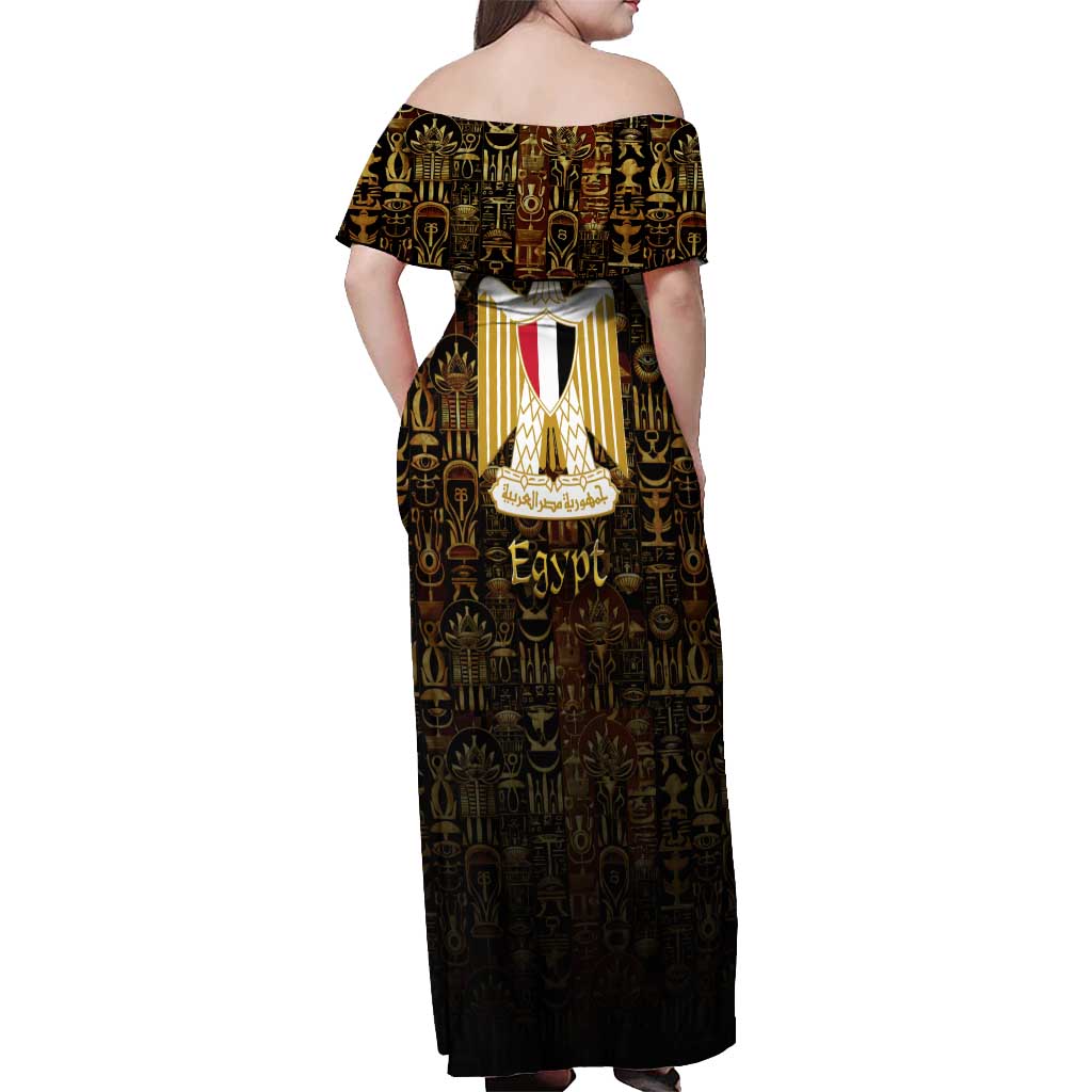 Anubis Egypt Off Shoulder Maxi Dress with Ancient Hieroglyph Pharaoh Spirit