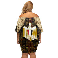 Anubis Egypt Off Shoulder Short Dress with Ancient Hieroglyph Pharaoh Spirit