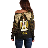 Anubis Egypt Off Shoulder Sweater with Ancient Hieroglyph Pharaoh Spirit