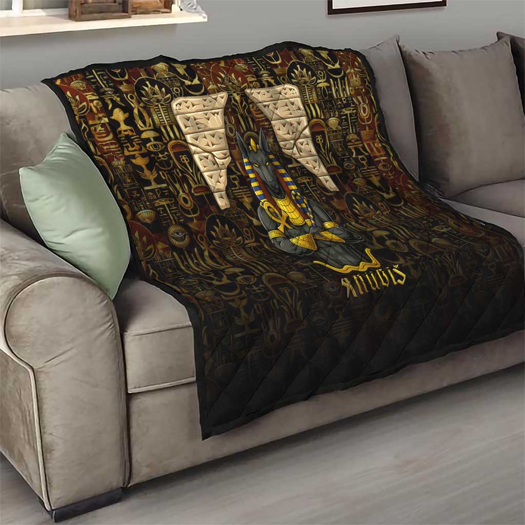 Anubis Egypt Quilt with Ancient Hieroglyph Pharaoh Spirit