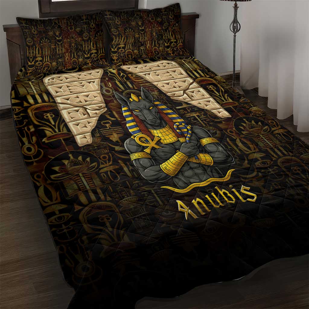 Anubis Egypt Quilt Bed Set with Ancient Hieroglyph Pharaoh Spirit