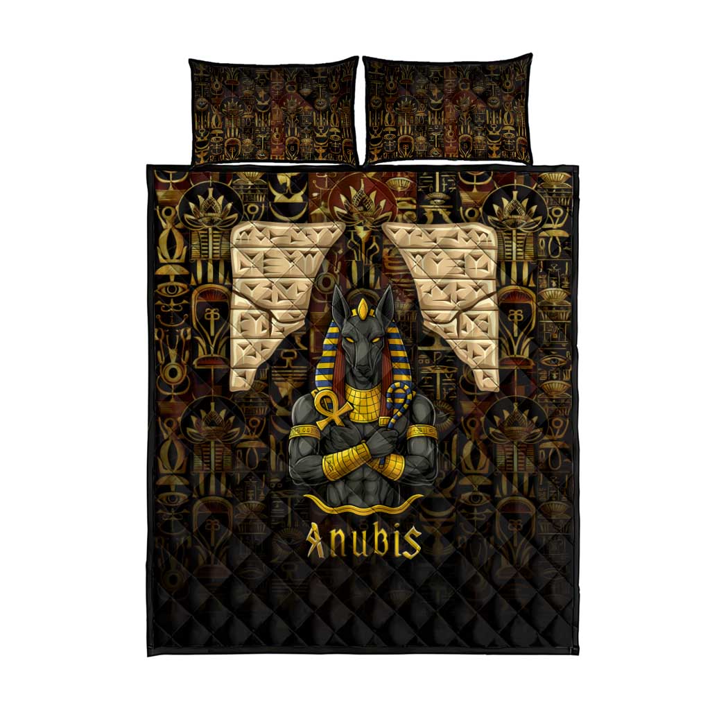Anubis Egypt Quilt Bed Set with Ancient Hieroglyph Pharaoh Spirit