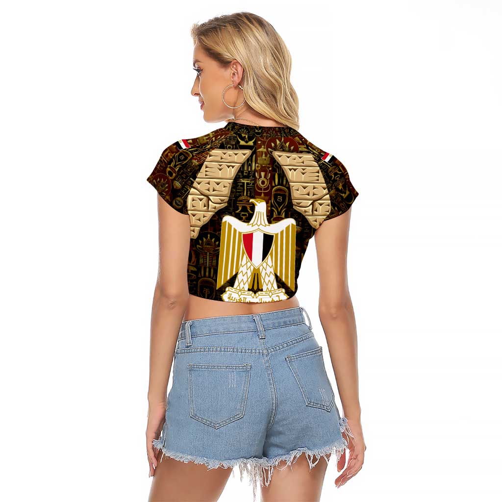 Anubis Egypt Raglan Cropped T Shirt with Ancient Hieroglyph Pharaoh Spirit