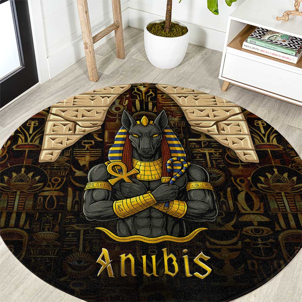 Anubis Egypt Round Carpet with Ancient Hieroglyph Pharaoh Spirit