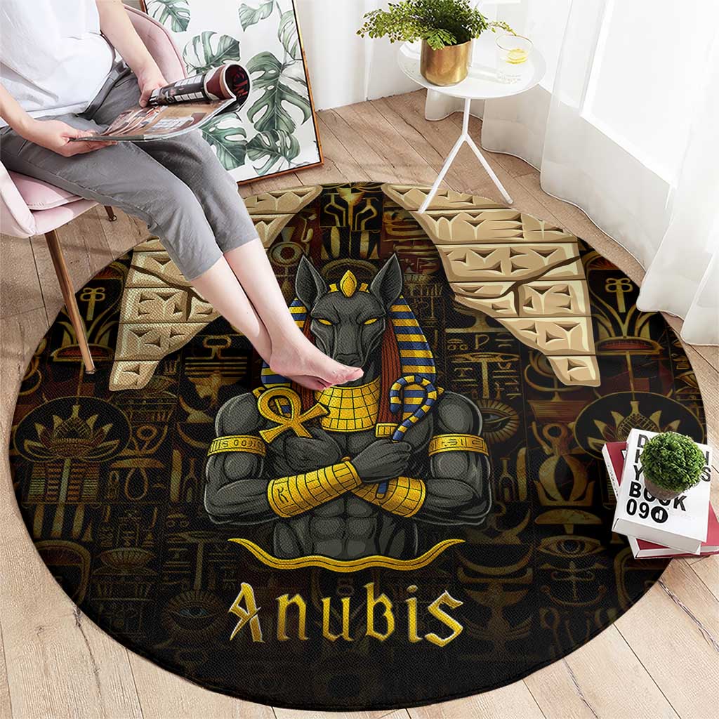 Anubis Egypt Round Carpet with Ancient Hieroglyph Pharaoh Spirit