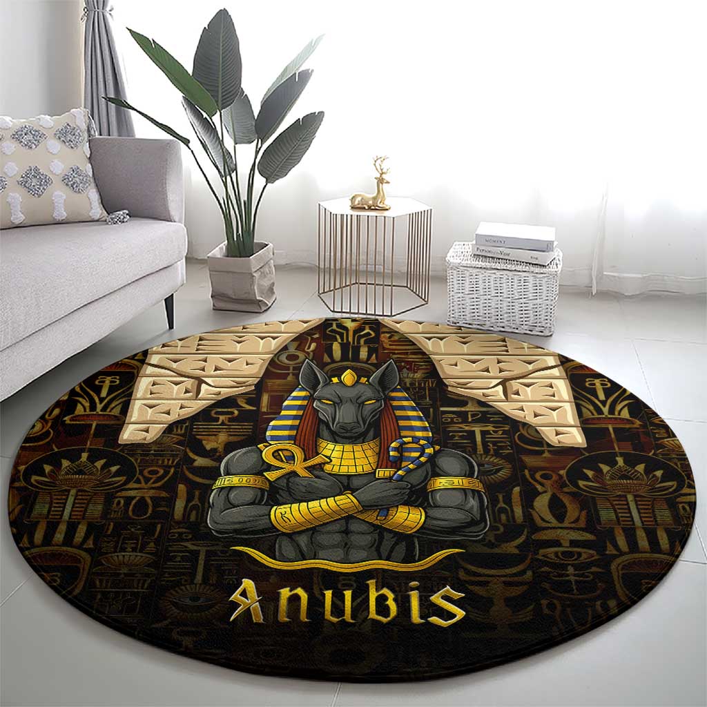Anubis Egypt Round Carpet with Ancient Hieroglyph Pharaoh Spirit