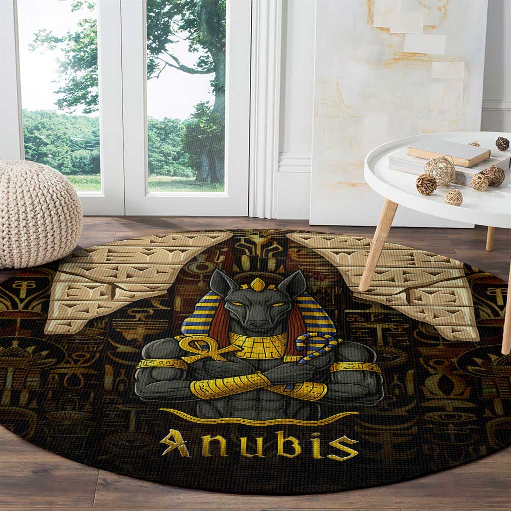 Anubis Egypt Round Carpet with Ancient Hieroglyph Pharaoh Spirit