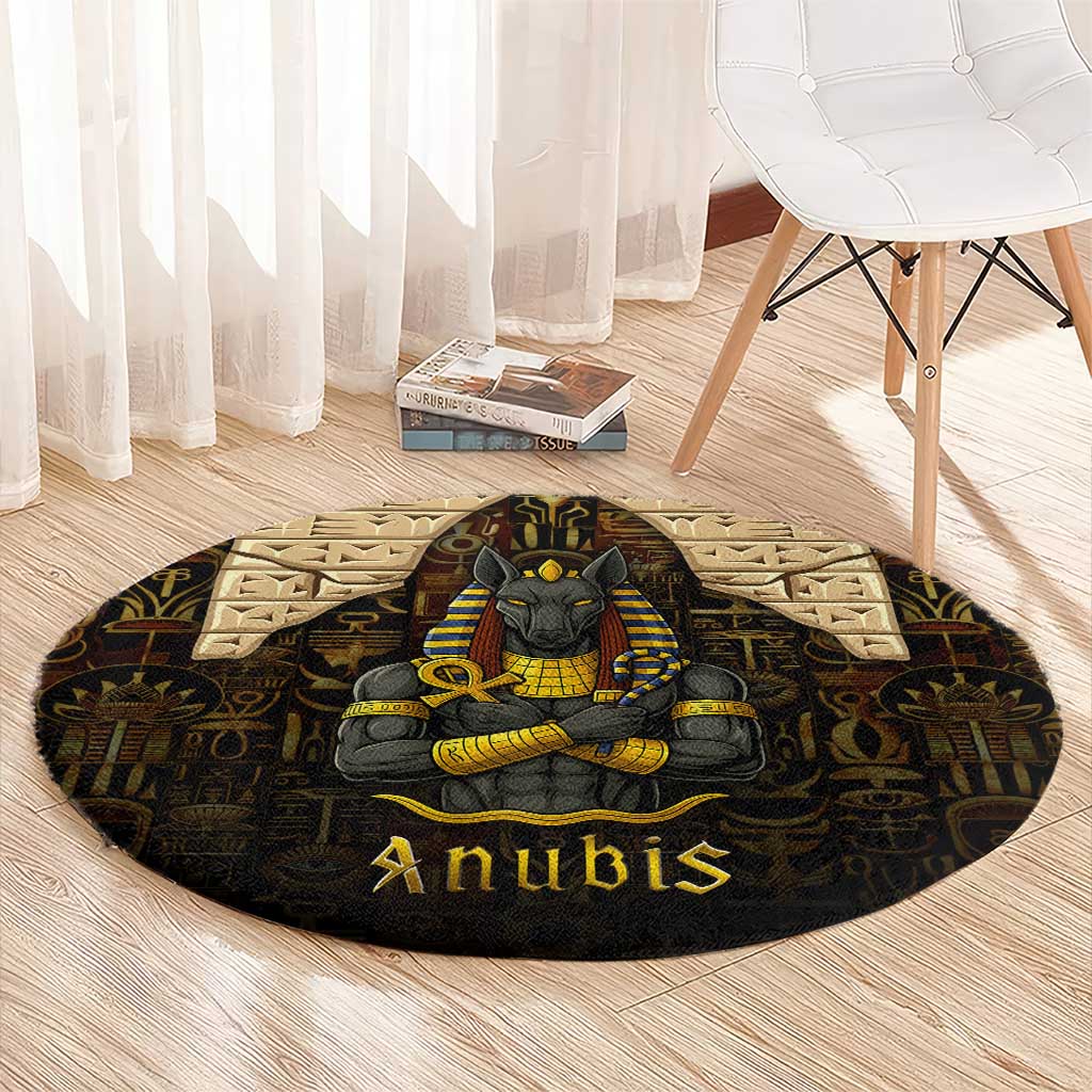 Anubis Egypt Round Carpet with Ancient Hieroglyph Pharaoh Spirit