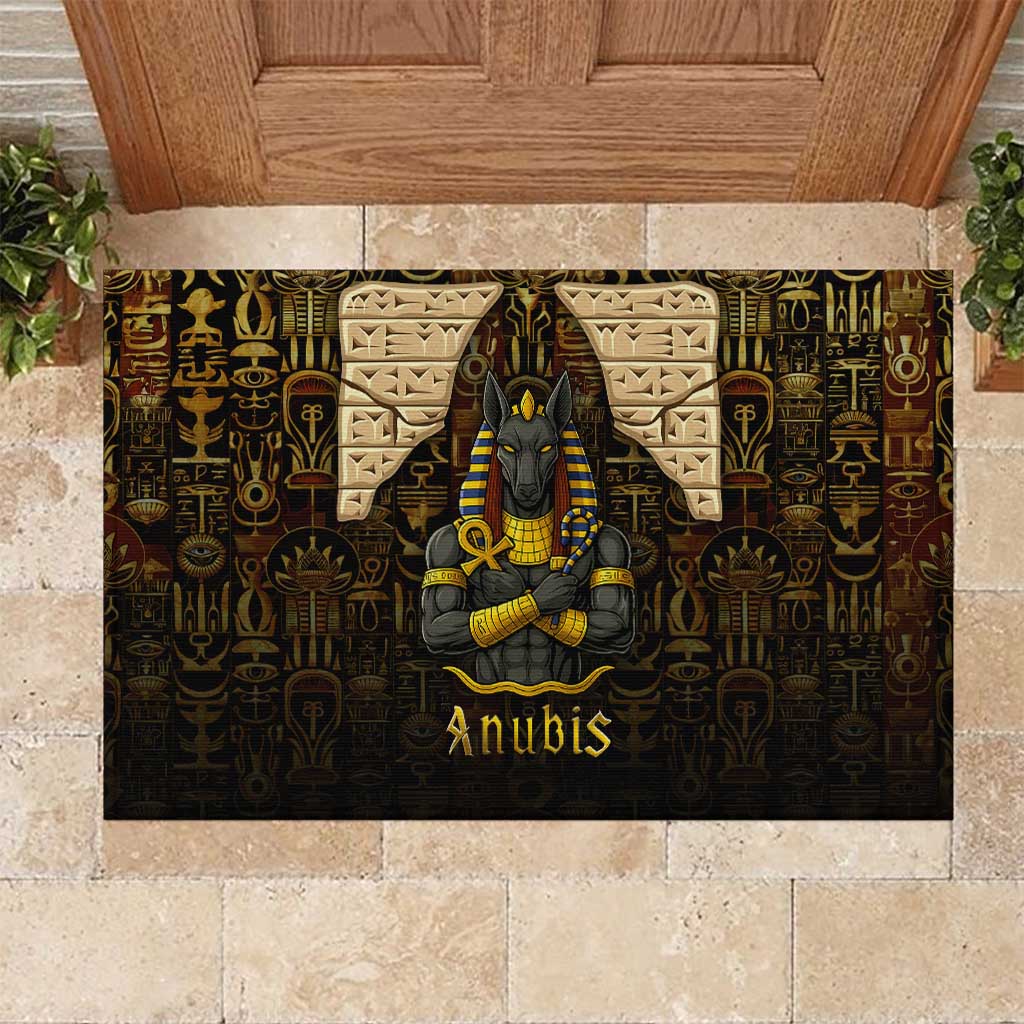 Anubis Egypt Rubber Doormat with Ancient Hieroglyph Pharaoh Spirit