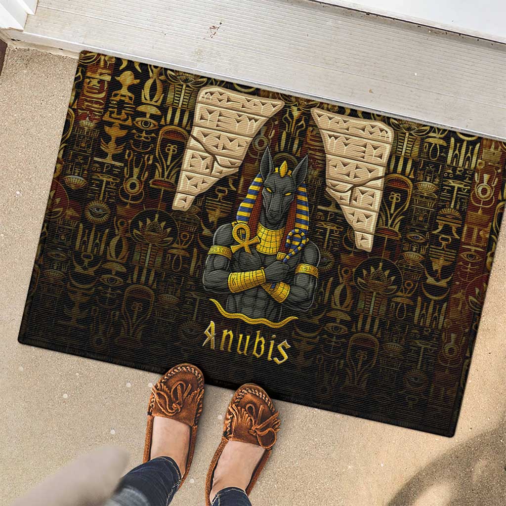 Anubis Egypt Rubber Doormat with Ancient Hieroglyph Pharaoh Spirit