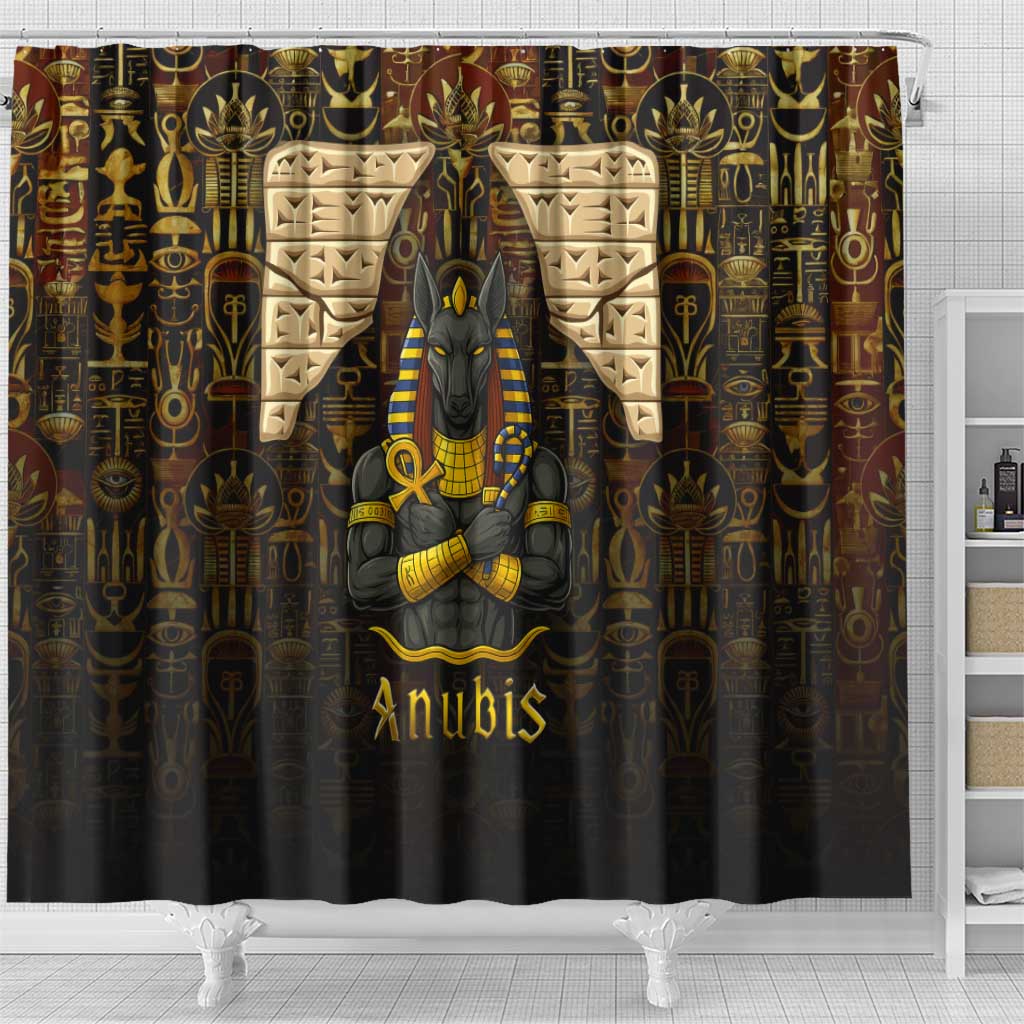 Anubis Egypt Shower Curtain with Ancient Hieroglyph Pharaoh Spirit