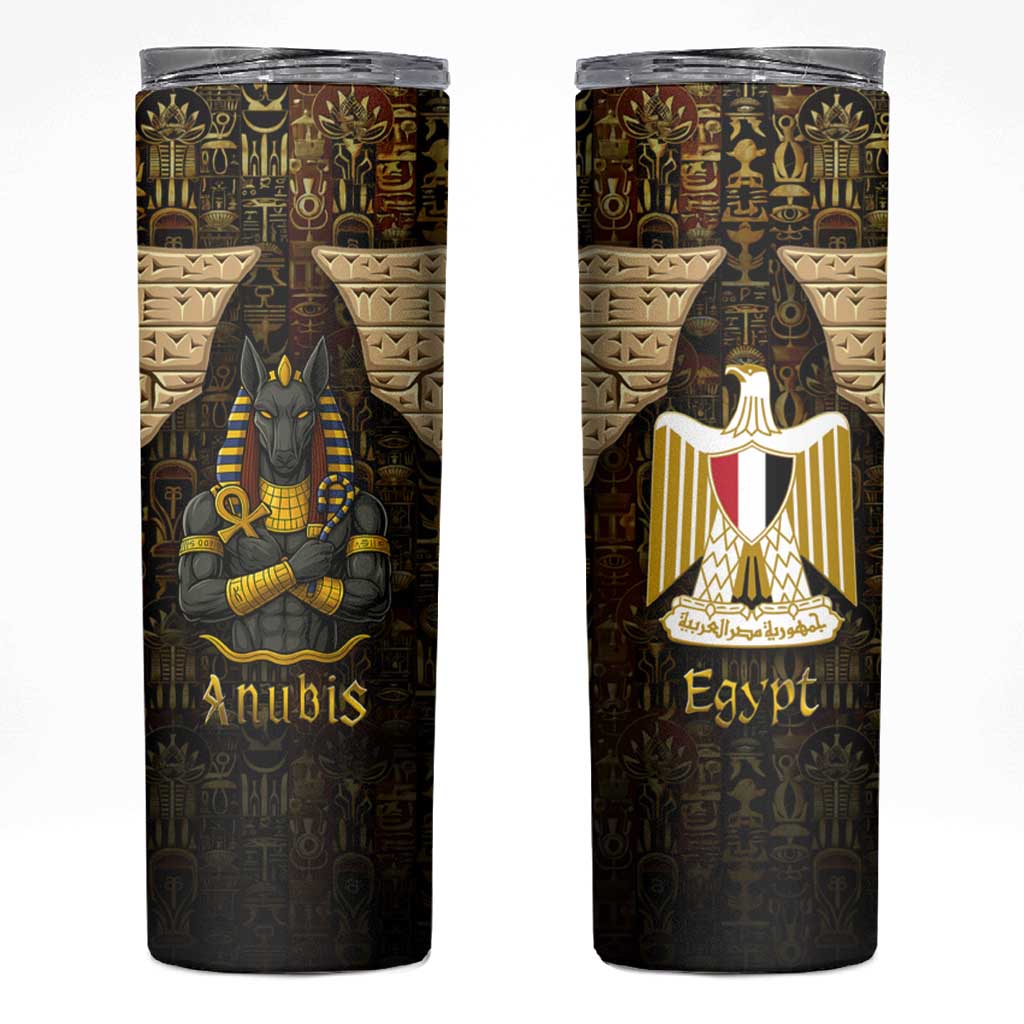Anubis Egypt Skinny Tumbler with Ancient Hieroglyph Pharaoh Spirit