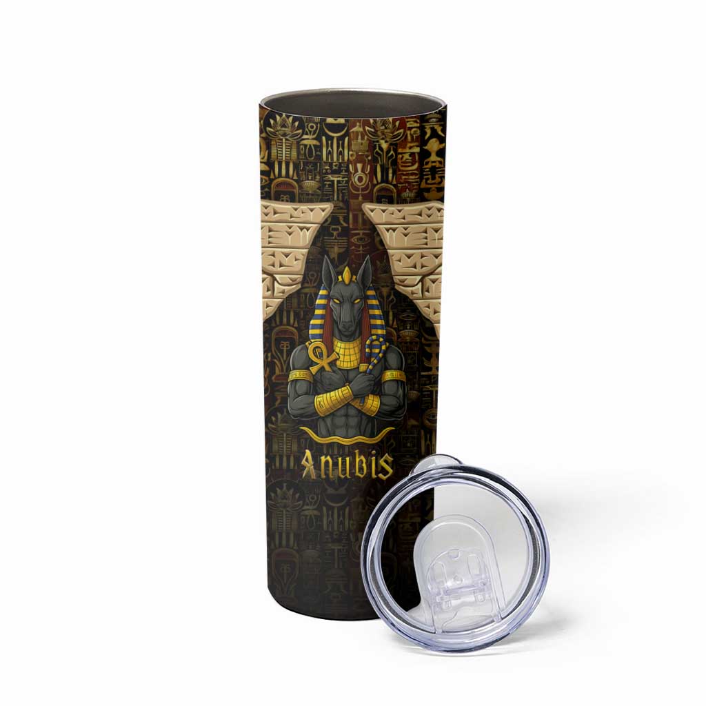 Anubis Egypt Skinny Tumbler with Ancient Hieroglyph Pharaoh Spirit