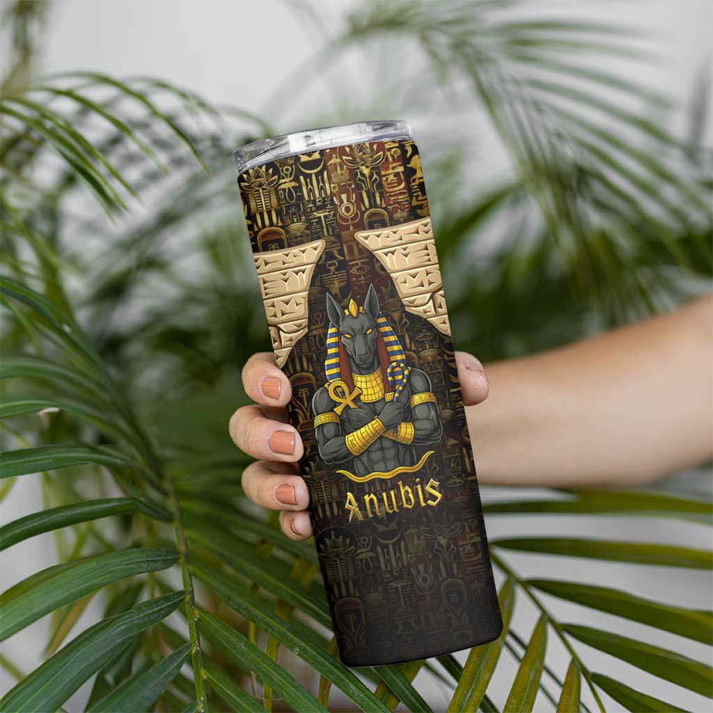 Anubis Egypt Skinny Tumbler with Ancient Hieroglyph Pharaoh Spirit