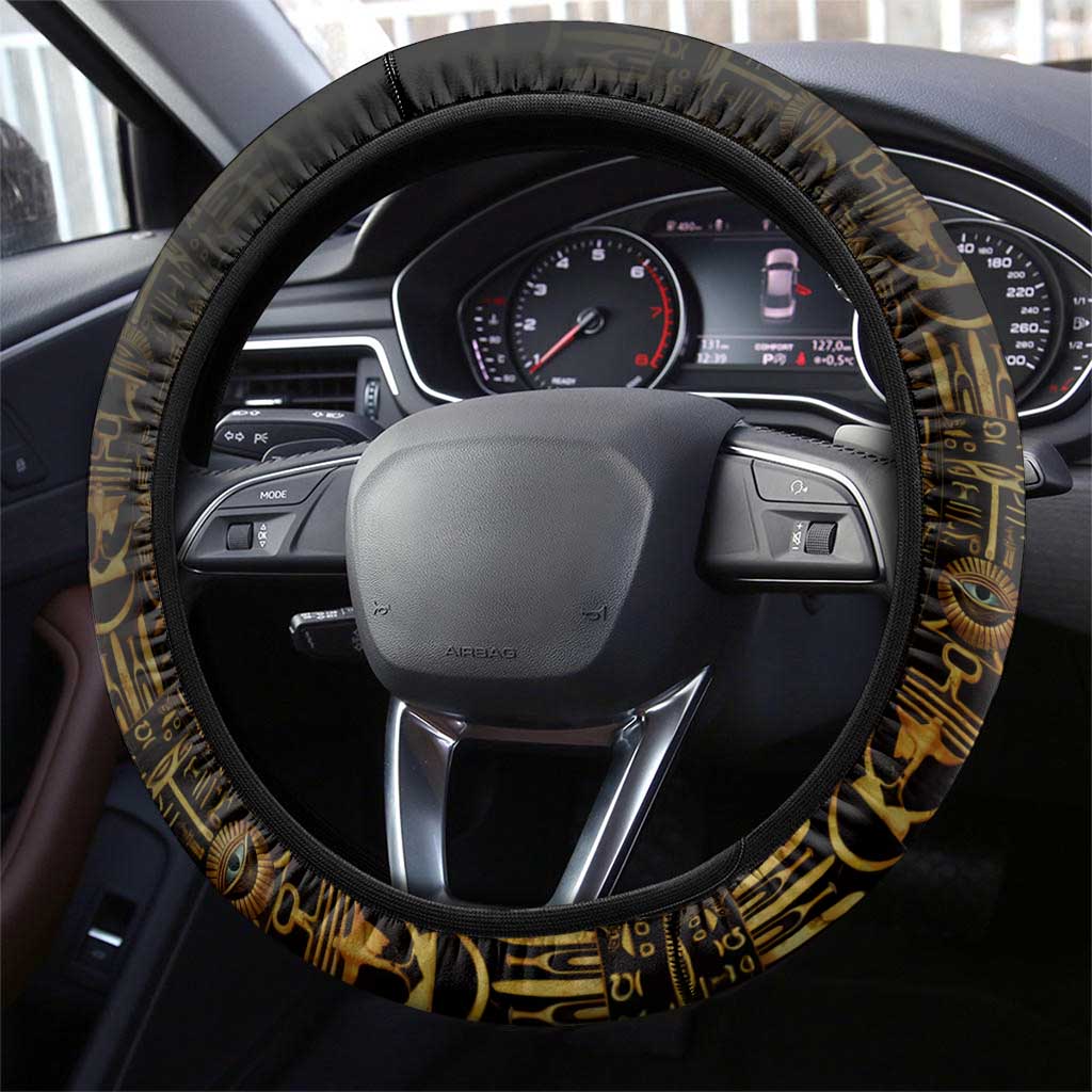 Anubis Egypt Steering Wheel Cover with Ancient Hieroglyph Pharaoh Spirit