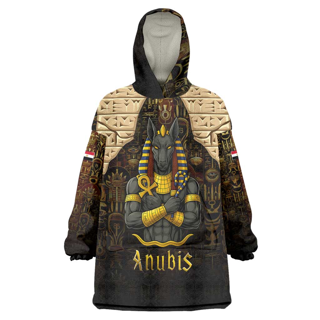 Anubis Egypt Wearable Blanket Hoodie with Ancient Hieroglyph Pharaoh Spirit
