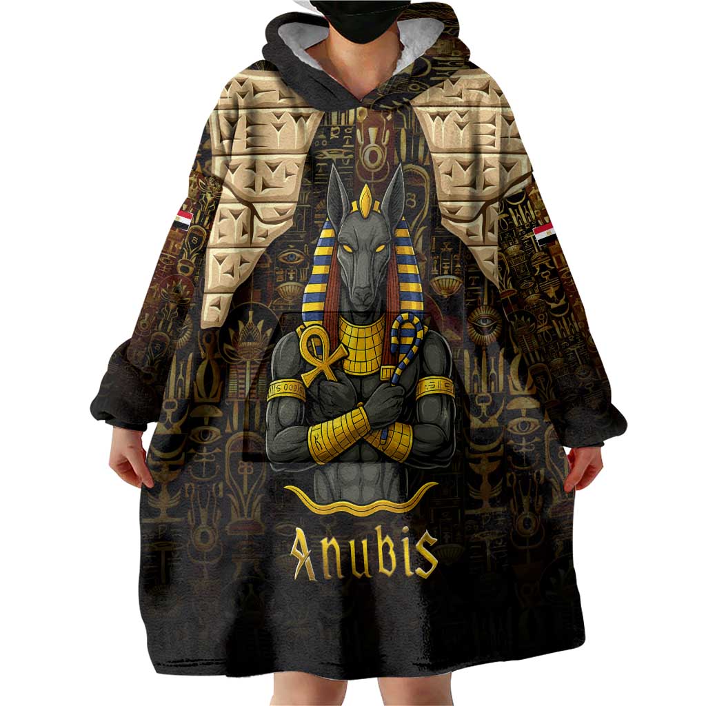 Anubis Egypt Wearable Blanket Hoodie with Ancient Hieroglyph Pharaoh Spirit