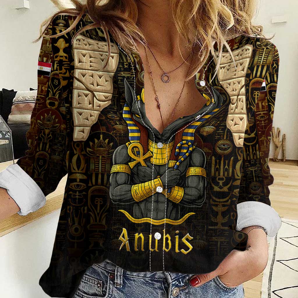 Anubis Egypt Women Casual Shirt with Ancient Hieroglyph Pharaoh Spirit
