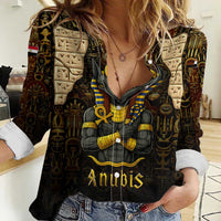 Anubis Egypt Women Casual Shirt with Ancient Hieroglyph Pharaoh Spirit